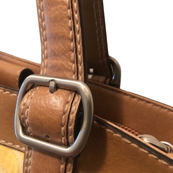 Fossil Marley Double Handle Shoulder Bag Shopper Yellow Canvas Leather 14X11 - Picture 13 of 14